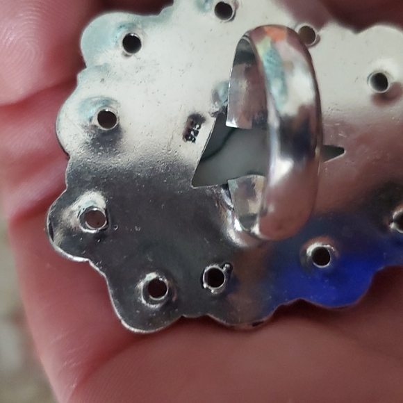 New Huge Tree Agate & Rainbow Moonstone 925 Silver Statement Ring. - Picture 12 of 13